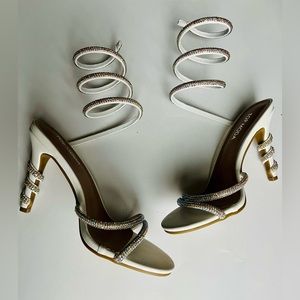 White Rhinestone Strappy Heels